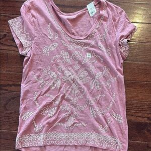 LOFT Pink and White Relaxed Short Sleeve T-Shirt
